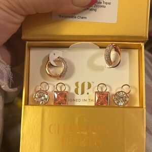 Charming Hoops: Rose Gold Hoop. Pink Quartz and Cz Charms